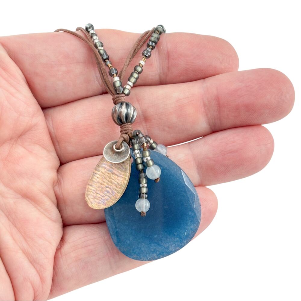 Retired Silpada Indigo Mood Sterling Silver Blue Quartzite Necklace 21.5"